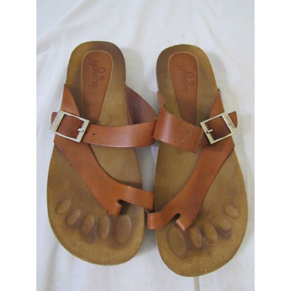 Yokono Women's Made In Spain Tan Leather Thongs Molded Inserts Sandals Size 10